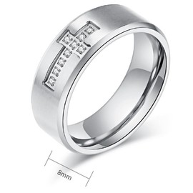 Jude Jewelers 8mm Stainless Steel Christian Sideways Cross Cubic Zircon Religious Wedding Band Ring (Silver, 9)