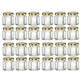 Nakpunar 24 pcs 1.5 oz Hexagon Glass Jars with Gold Lids - 45 ml