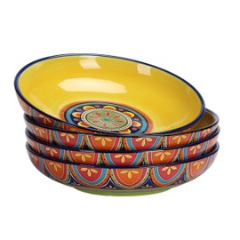 Bico Tunisian Pasta Bowls, 35oz Salad Bowl Set of 4, Large Ceramic Serving Dinner Bowls for Soup and Cereal, Microwave and Dishwasher Safe, Gift for Housewarming and Thanksgiving