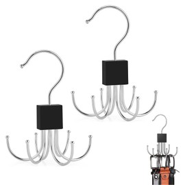 egniFurn 2 Pack Belt Hanger Organizer for Closet – 360° Rotatable Metal Tie Rack with 6 Hooks – Space-Saving Belt, Tie, Scarf, Bra, Tank Top, Hat Holder – Rustproof Silver