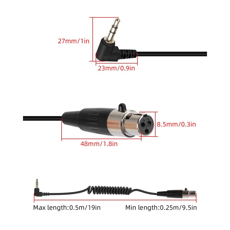 GELRHONR Right Angle 3-Pin Mini XLR to 3.5 mm Coiled