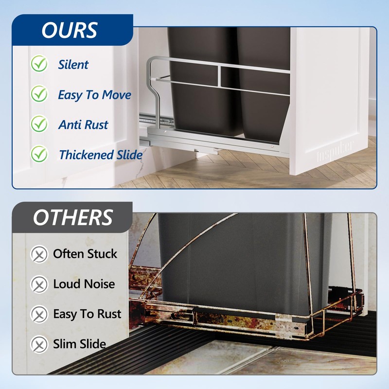 Insputer Dual Pull Out Trash Can Under Cabinet with Soft-Close