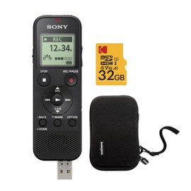 Sony ICD-PX370 Mono Digital Voice Recorder with Built-in USB Bundle with Hard Carrying Case, and 32GB microSDHC Card (3 Items)