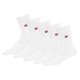 NAVYSPORT 5 Pairs Men's Crew Socks 9-12 Cotton Cushion (9-12, White)