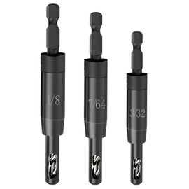 CC2430 3/32", 7/64", 1/8" Self Centering Drill Bit VIX Bit for 1/4 in Clic-Change Hex Shank Drill, #6 8 10 Self Centering Hinge Drill Bit Center Finding Drill Bit Set, 3 Piece