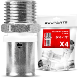 BOOPARTS - Pack of 4 - Press Fitting Transition 16 mm x 1/2" Male - Crimping Connector Straight Male - Multilayer Crimp Connector Ø16-1/2" (15/21) TH Contour