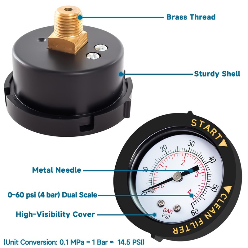 ECX2712B1 Pool Filter Pressure Gauge for Pen-tair Sand Filter, Pool