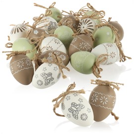 com-four® 18 x Decorative Easter Hangers - Plastic Easter Eggs for Hanging - Hangers for the Easter Bouquet in Subtle Colours (Pack of 18 - White Beige Mint)