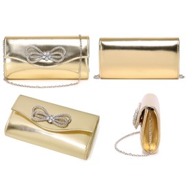 MUDUO Women Diamond Bow Evening Bag Rhinestone Clutch Purse Wedding Prom Purse Formal Cocktail Party Handbag (118P-Gold)
