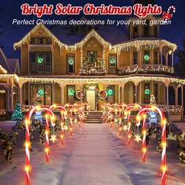 Christmas Decorations Outdoor, AHAORIGIN 12 Pack Solar Candy Cane Lights Christmas Yard Decorations Outside with 10 Modes and Bright 72 LED, 28ft Longer Waterproof Solar Christmas Pathway Lights