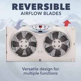 Bionaire Window Fan with Reversible Airflow Blades – 3-Speed Settings, Programmable Thermostat, LED Display, Remote Control, Fits 24–36" Windows, No Assembly Required
