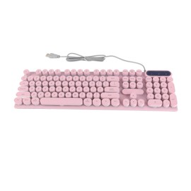 Gaming Keyboard USB Round 104 Keycaps Backlit Ergonomic Fodable Feet Multimedia Keys Wired Keyboard for Desktop Laptop Pink