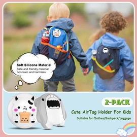 (2 Pack) Compatible with AirTag Holder for Kids, Soft Silicone Waterproof Cute Air tag Case with Pin Hidden Air tag Holder for Child, Elderly, Pets Collar, Clothes, Shoe, Backpack (White+Grey)