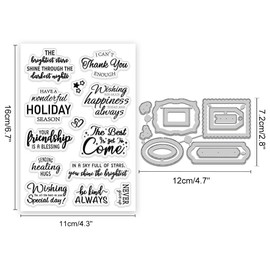 INFUNLY Words Clear Stamps and Cut Dies for Card Making 6.3"×4.3" Sentiments Words Clear Stamps and Cut Dies Words Silicone Stamps for DIY Craft Holiday Silicone Stamps for Scrapbooking