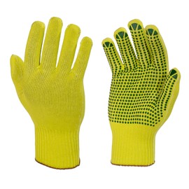 High-Visible Work Gloves with Firm Grip for Work Safety - Work Gloves Men for Builders Construction Transport DIY & Food Industry - 2 Pairs of PVC-Dotted & Non-Dotted Safety Gloves (Medium)