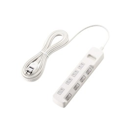 Elecom T-K6A-2450WH Power Strip, Thunder Guard, Individual Switch, Dust Shutter Included, 4 Sockets, 12.4 ft (5 m), White