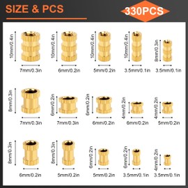Threaded Insert, 330 Pieces M2 M2.5 M3 M4 M5 Insert Nut Brass Threaded Sockets Threaded Inserts for 3D Printing Parts Automotive Plastic Shell with Plastic Box, Label