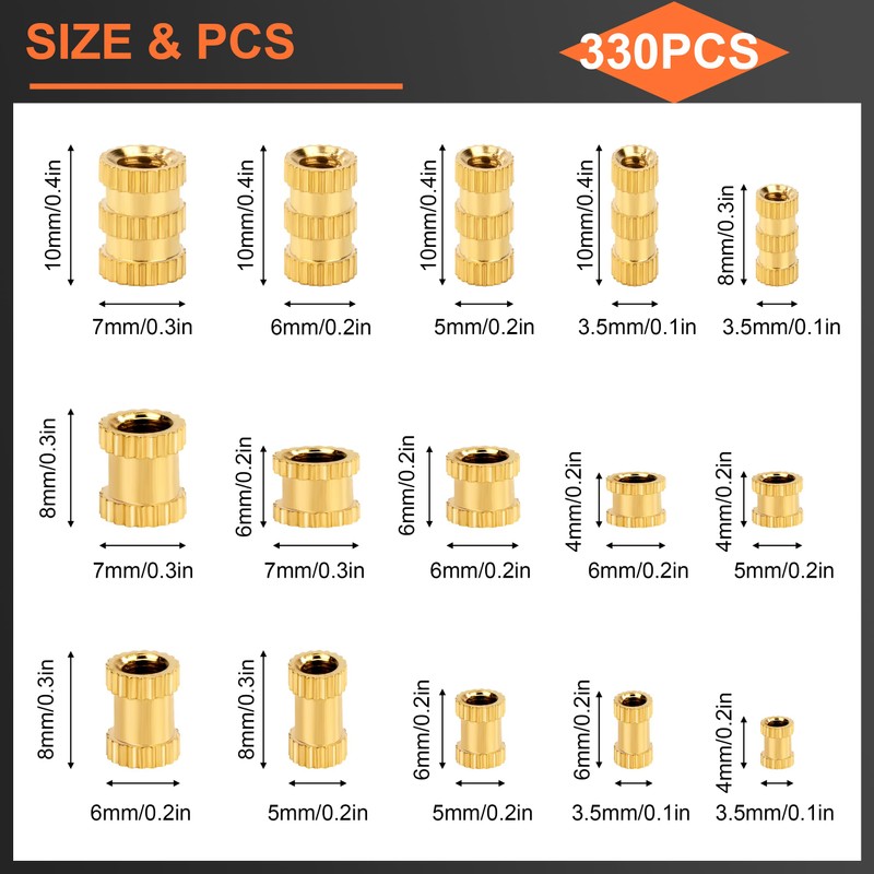 Threaded Insert, 330 Pieces M2 M2.5 M3 M4 M5 Insert