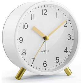 YouJabz Analog Alarm Clock, Super Silent Non Ticking with Night Light, Battery Operated, Bedroom Clock,Fashionable Round Metal Alarm Clock for Office, Elderly, Adults, Children, School Gift