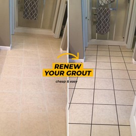 Pentausa Premixed Acrylic Sanded Tile Grout Repair Kit - Ready to Use Grout Renew Filler for Bathroom, Shower, & Kitchen Tile with Grout Removal Tool, Applicator & Sponge, (8.8 Oz - 250gr) (Black)