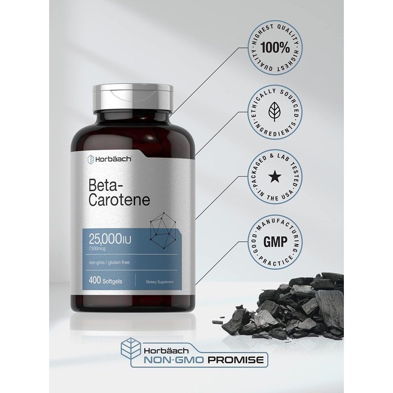 Horbäach Beta Carotene Supplement | 25000 IU Softgels | 7,500