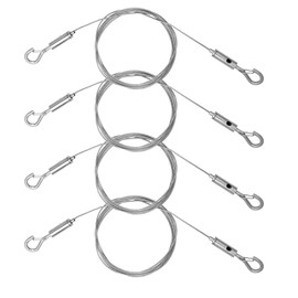Pack of 4 Steel Rope with Eyelets Silver Photo Rope Hanger Adjustable Picture Hanging Wire with Hooks Robust Stainless Steel Wire Rope with Eyelets of Mirrors Lamps Artworks (2 m x 1.5 mm)