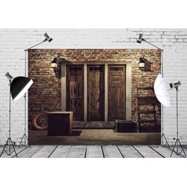 CORFOTO Farmhouse Backdrop Western Cowboy Vintage Farm Barn Building Door Background Lamps Rustic Wooden Crates Cowboy Theme Birthday Party Banner Decor Wild West Children Boys Photo Shoots Props