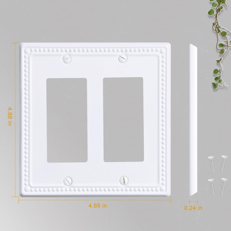 Kisrvopn Metal Outlet Covers Wall Plates, White Beadboard Switch Plate