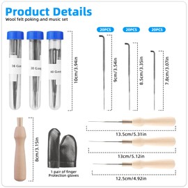 Pack of 60 Felting Needles for Dry and Wet Felting - High Quality Needles for Crafts, Crafts, DIY Projects - Ideal for Felting Animals and Dolls - Includes Finger Protector and Foam Mat