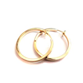 Clip-on Earrings Flat Hoop Earrings Shiny Gold or Silver Tone 1 inch Hoops (Gold)