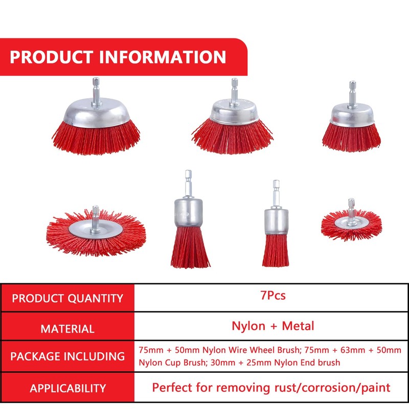 7-Piece Nylon Brush Set with 1/4 Shank Nylon Filament Disc