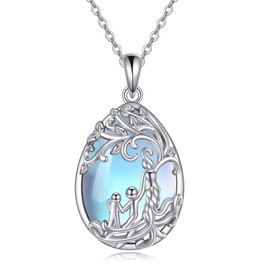 YAFEINI Mother Daughter Necklace Sterling Silver Moonstone Tree of life Mother Necklace Teardrop Pendant Necklace Jewellery Gifts for Mum Daughter
