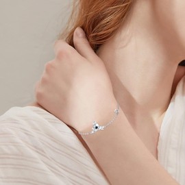 JFASHOP Moonstone Bracelet Women's 925 Sterling Silver Celtic Knot Bracelet Adjustable Rainbow Moonstone Bracelet Girls Celtic Knot Jewellery for Children Girlfriend Mother's Day, Silver