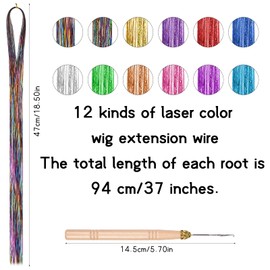Jinlaili Colourful Hair Strands, Braided Hair Extensions, 12 Pieces, Colourful Hair Extensions, Straight Wig Extensions, Rainbow Hair Strands, Colourful Hair Strands for Women, Girls