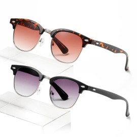 RLOZRN UV400 Reading Sunglasses for Men & Women - Lightweight Half-frame Sun Readers for Outdoor, Non-Slip Silicone Nose Pads, Full Lens, Unisex, +2.0 Magnification