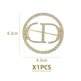 1 Piece Cd Letter Rhinestone Brooch, Round Letter Pin, Exquisite Dress Pin, Elegant Ladies Corsage, Suit Accessories Pin Buckle, Suitable for Daily Life, Parties and Celebrations (Gold)