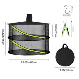 2 Layer Herb Drying Rack, Hanging Mesh Net, Foldable Plant Drying Rack with Diagonal Zipper, Garden Trimming Shears and Hooks, for Drying Herbs Plants, Fruits, Seafood, Clothing(2 Layers-23.62'')