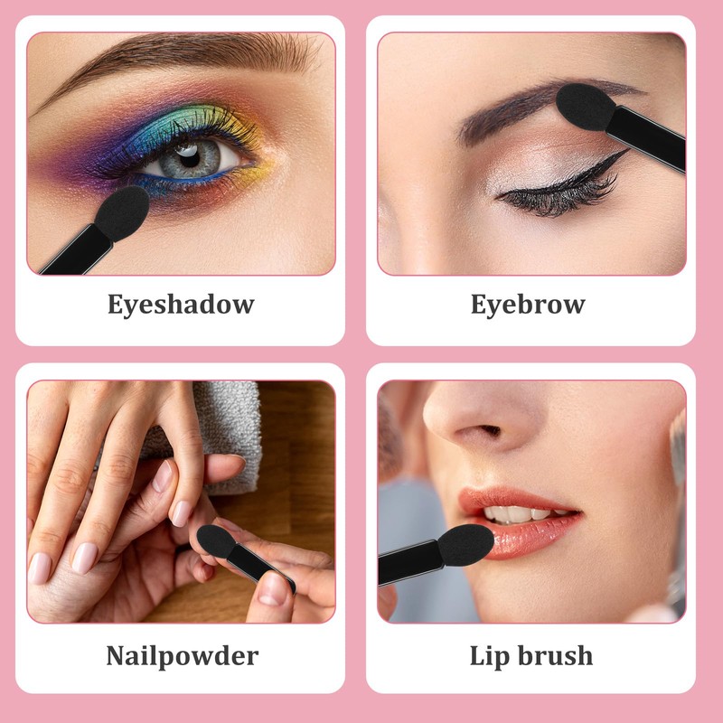50pcs Eyeshadow Applicators Black Double-side Eye Shadow Brushes Short Sponge