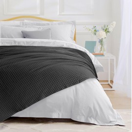 Tribeca Living Chunky Waffle Weave Cotton Throw Blanket, Garment Washed Soft Light Weight Breathable Oversized Blanket for All Season, Vienna/Steel Grey