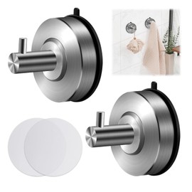 CGBE Pack of 2 Suction Cup Hooks, Suction Hooks, Extra Strong Vacuum, Max 5 kg, Reusable, Suction Cup Hooks, Bathroom Stainless Steel Towel Hooks, Wall Hooks, No Drilling for Bathroom and Kitchen