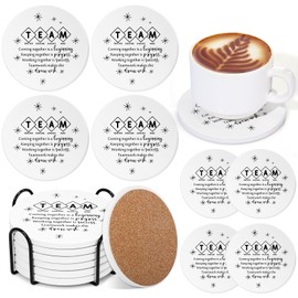 Hushee 12 Pcs Team Appreciation Gift Bulk Team Together Ceramic Coasters for Drinks Cork Backing Absorbent Coaster with Holder for Coworker Employee Office Business Team