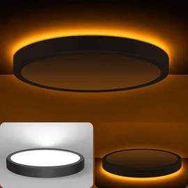 slochi slochi LED Deckenleuchte, 15W 1500LM Deckenlampe, 1800K Nachtlicht Warm, 3000K-6500K, Ultra Dnn Schlafzimmer Lampe fr Schlafzimme Wohnzimmer Kinderzimmer-Rund SchwarzOhne Fernsteuerung