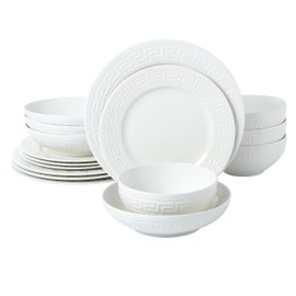 Joseph Sedgh Collection 16-piece Bone China Dinnerware Set, Service for 4, Greek Key White