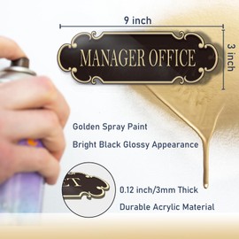 9x3 Inch Manager Office Sign Black Gold - Self-stick Doorplate for Offices Businesses Restaurants House Room