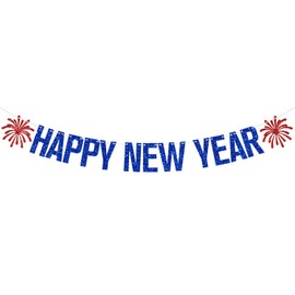 Happy New Year Banner, Hello 2025 Banner, Happy New Year 2025 Party Decor, Cheers to 2025, New Years Eve Party Decorations, Blue and Red Glitter