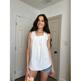 Ruffled Square Collar Casual Tank Summer Casual Fashion Camping Seaside Party Sleeveless Tank Women's Mother top Vest(Small,White-01)