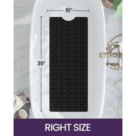 DEXI Bathtub Mat Non Slip, Extra Long 39x16, Suction Cups, Drain Holes, Machine Washable for Tub Shower Floor, Black