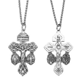 SANDOO Pardon Crucifix Necklace with St Benedict Medal - Cruz Del Perdon Catolica,Crucifijo Del Perdon,Regalo Religioso Católico De Plata Para Hombres Y Mujeres, Metal, No Gemstone