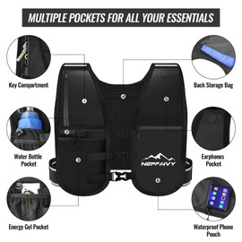 Nepfaivy Running Vest Women and Men | Reflective Running Vest with 6 Pockets | Waterproof Phone Holder | Adjustable Waist & Chest Band | Lightweight Hydration Running Vest for Outdoor Running Cycling