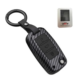 ontto Car Key Case Remote Control Cover for VW Golf Polo Passat Tiguan Skoda Fabia Octavia Seat Leon Altea ABS Key Case Key Cover Key Protection Case 3 Button Carbon Fibre Black A